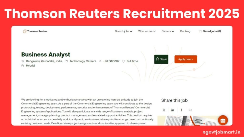 Thomson Reuters Business Analyst recruitment 2025 in Bangalore hybrid