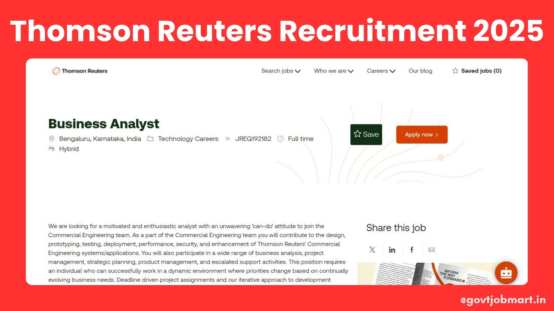 Thomson Reuters Recruitment Drive 2025 | Apply for Business Analyst ...