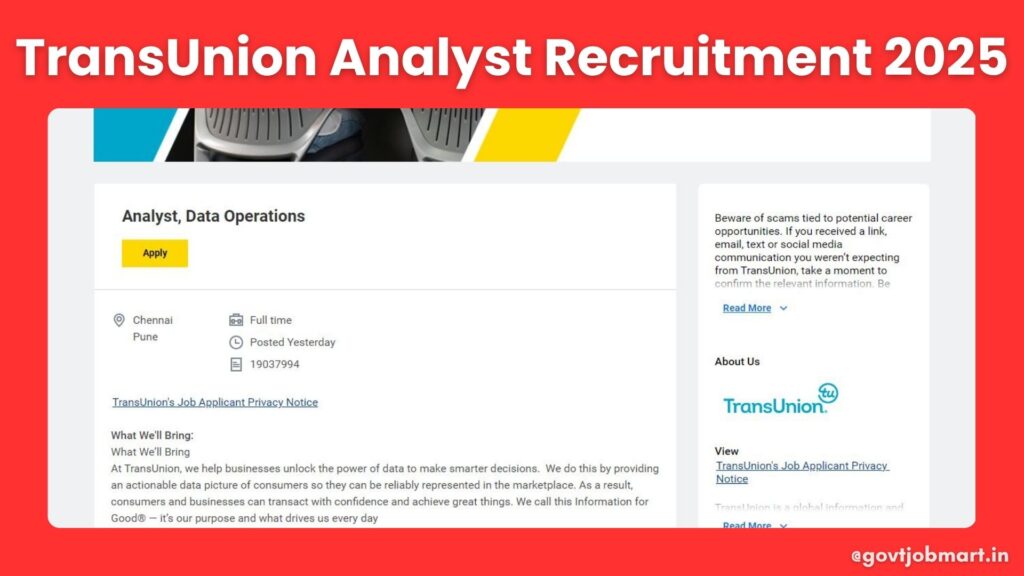 TransUnion Analyst Data Operations Recruitment 2025 in Pune and Chennai