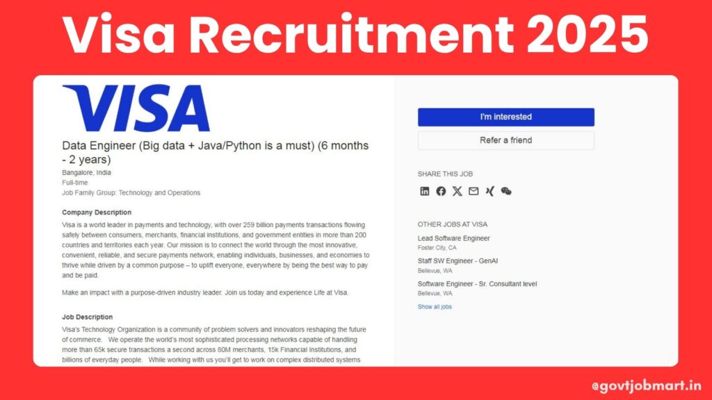 Visa Data Engineer Job Openings in Bangalore 2025
