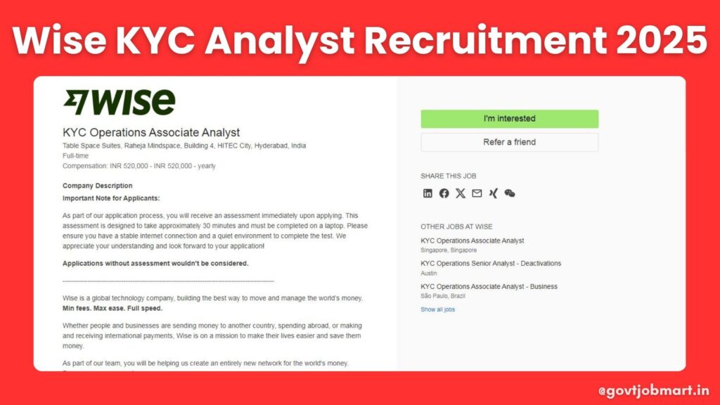 Wise Recruitment Drive 2025 for KYC Operations Associate Analyst in Hyderabad