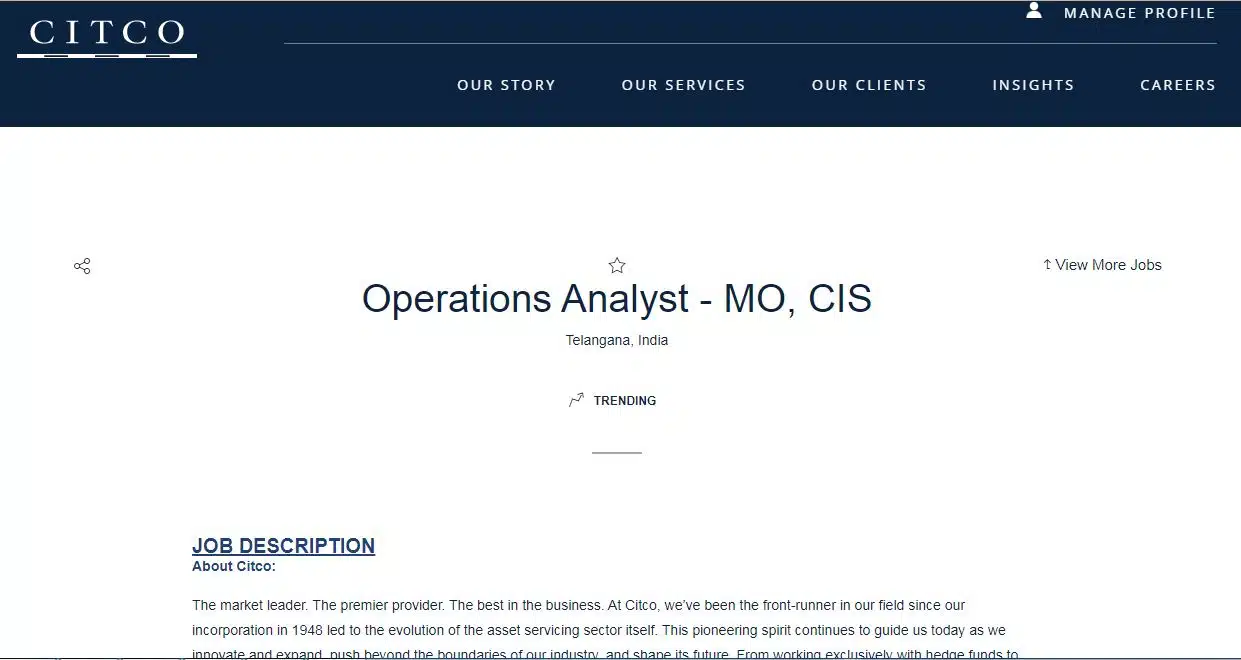 CITCO Recruitment Drive; Hiring Operations Analyst