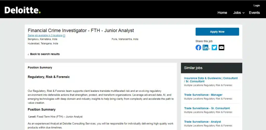 Deloitte Recruitment Drive; Hiring Junior Financial Crime Investigator Analyst