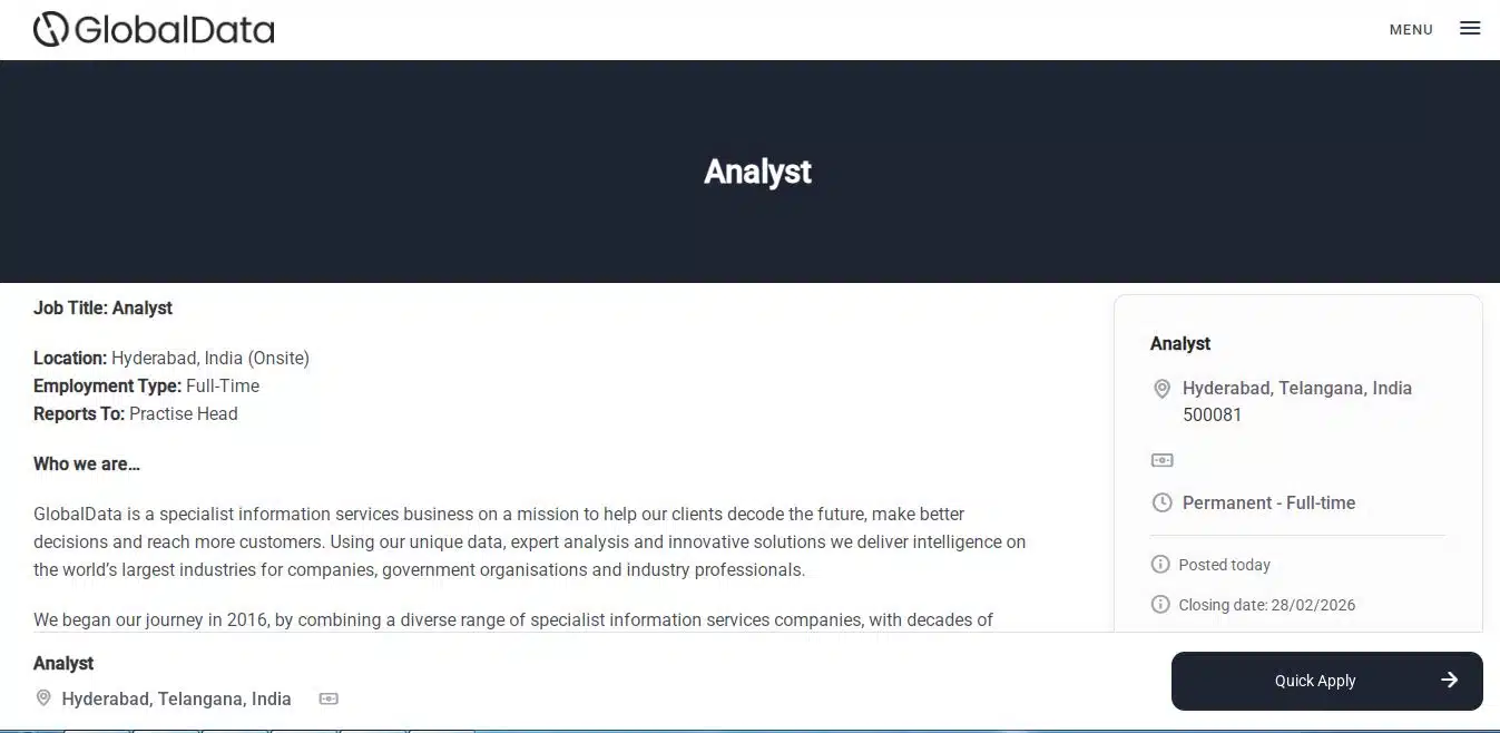 GlobalData Recruitment Drive; Hiring Analyst