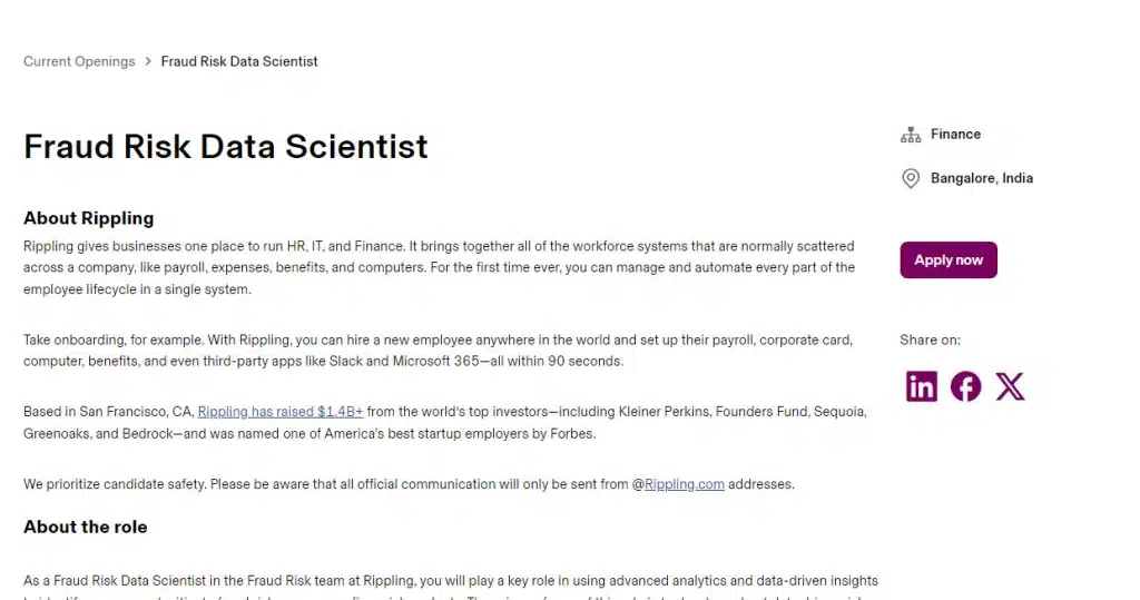 Rippling Recruitment Drive; Hiring Fraud Risk Data Scientist
