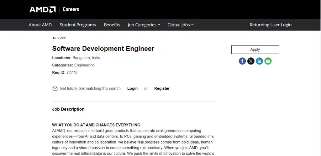 AMD Recruitment Drive; Hiring Software Development Engineer