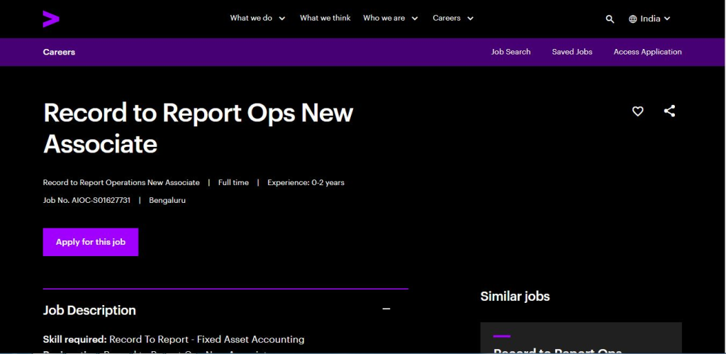 Accenture Recruitment Drive; Hiring Record to Report Ops New Associate