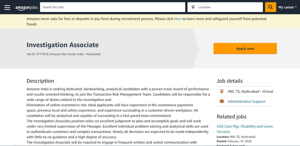 Amazon Work from Home Jobs; Hiring Investigation Associate