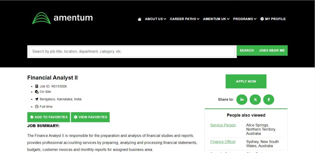 Amentum Recruitment Drive; Hiring Financial Analyst II
