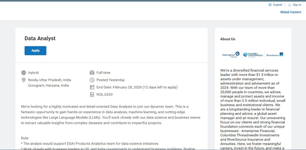 Ameriprise Recruitment Drive; Hiring Data Analyst