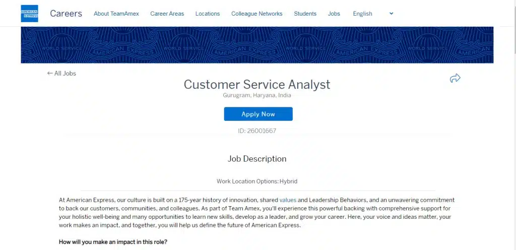 American Express Recruitment Drive; Hiring Customer Service Analyst