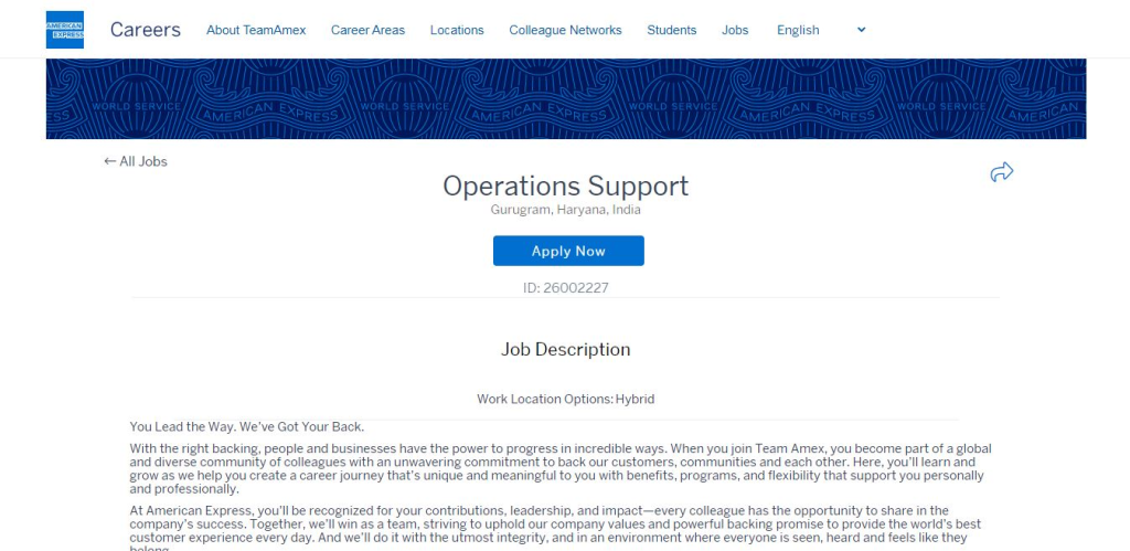 American Express Recruitment Drive; Hiring Operations Support