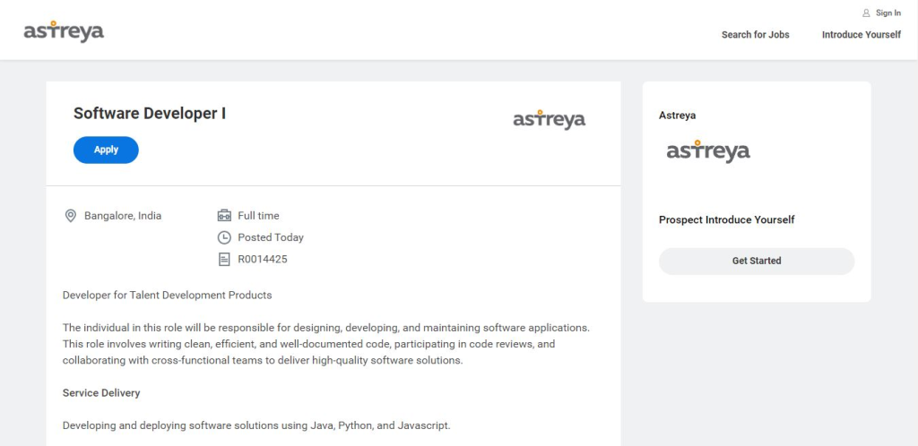 Astreya Recruitment Drive; Hiring Software Developer I