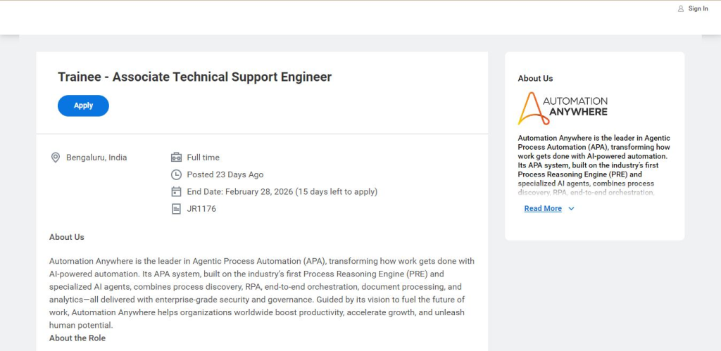 Automation Anywhere Recruitment Drive; Hiring Trainee
