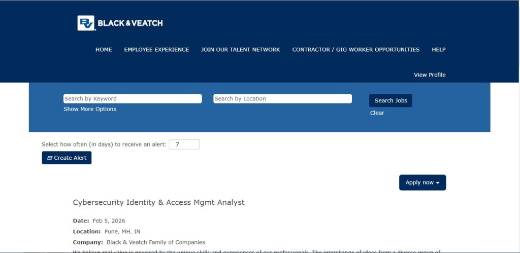 Black & Veatch Recruitment Drive; Hiring Cybersecurity Analyst