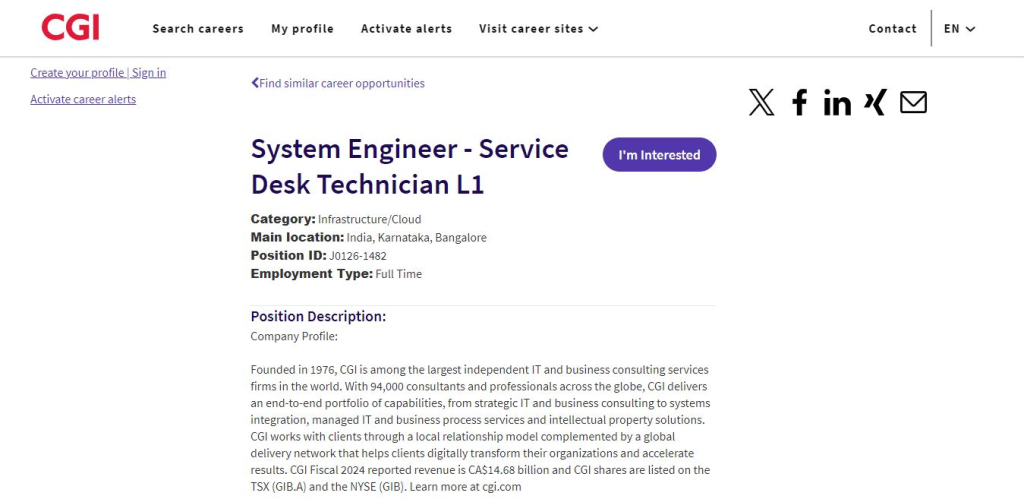 CGI Recruitment Drive; Hiring System Engineer