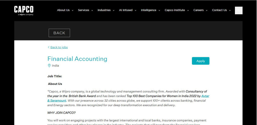 Capco Recruitment Drive; Hiring Financial Accounting