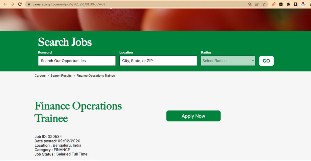 Cargill Recruitment Drive; Hiring Finance Operations Trainee