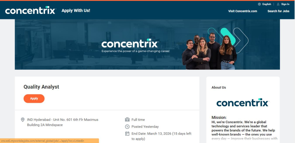 Concentrix Recruitment Drive; Hiring Quality Analyst