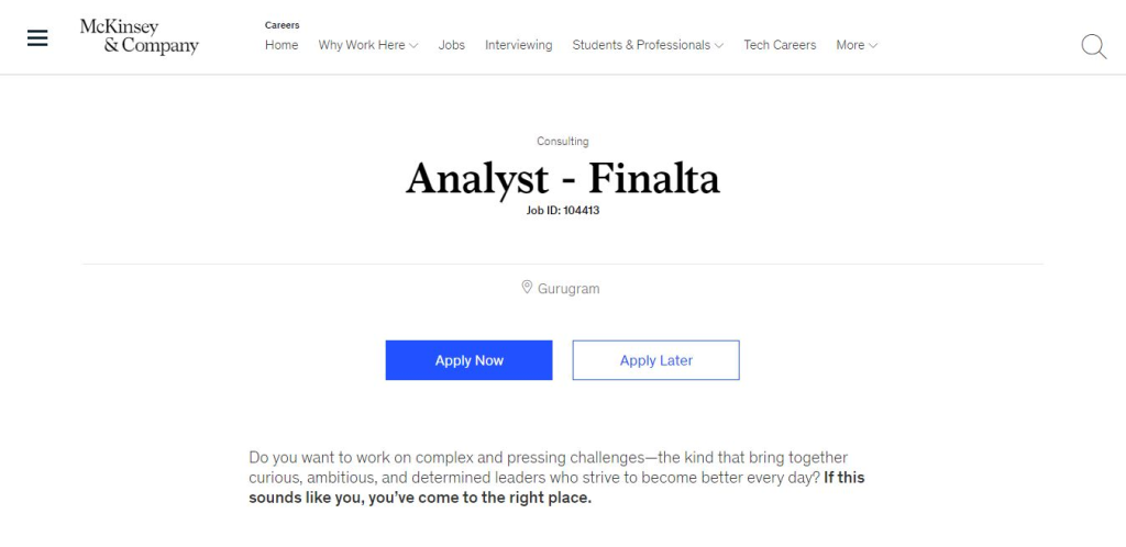 Finalta (McKinsey & Company) Recruitment Drive; Hiring Analyst