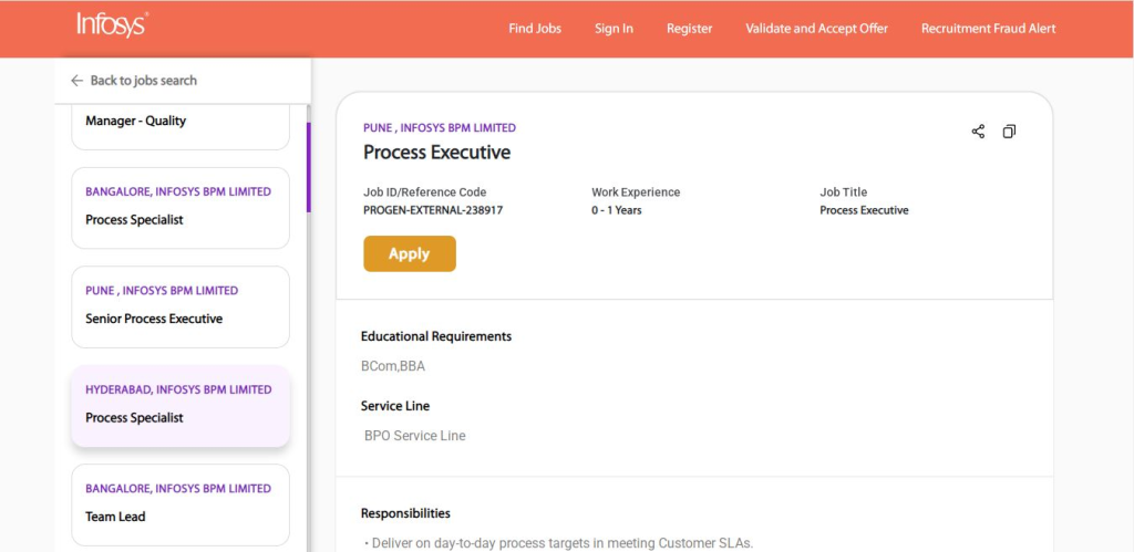 Infosys Recruitment Drive; Hiring Process Executive