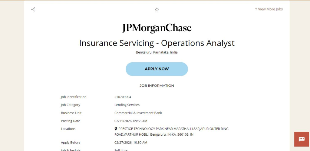 JPMorgan & Chase Recruitment Drive; Hiring Operations Analyst
