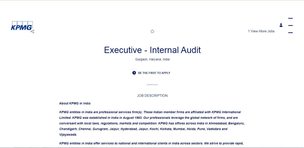 KPMG Recruitment Drive; Hiring Internal Audit Executive