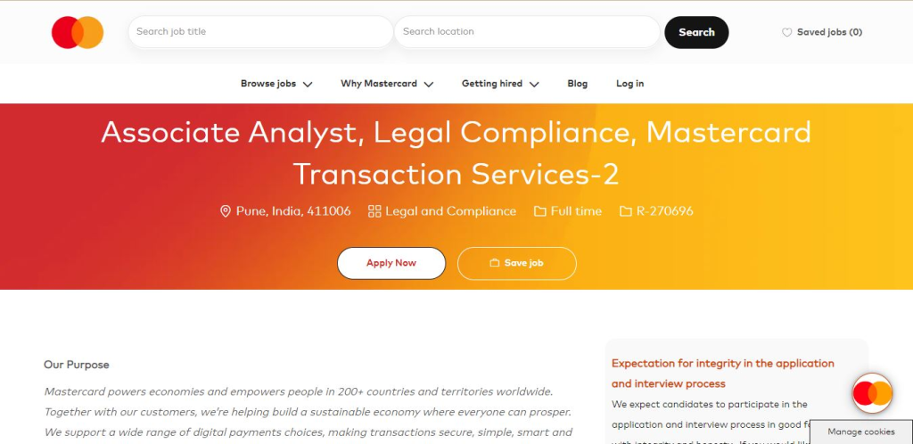 Mastercard Recruitment Drive; Hiring Associate Analyst