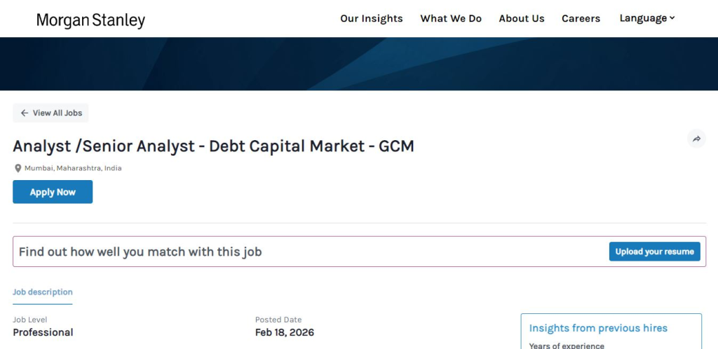 Morgan Stanley Recruitment Drive; Hiring Analyst