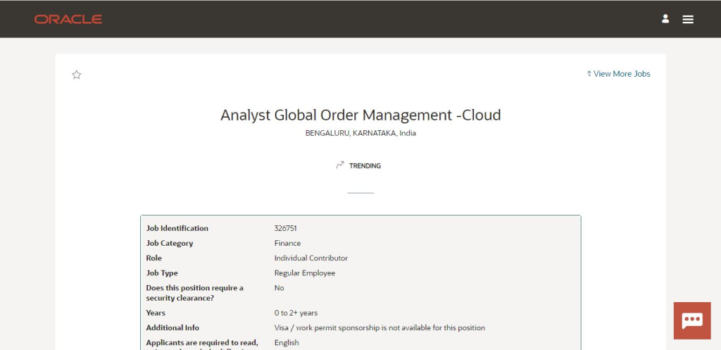 Oracle Recruitment Drive; Hiring Analyst