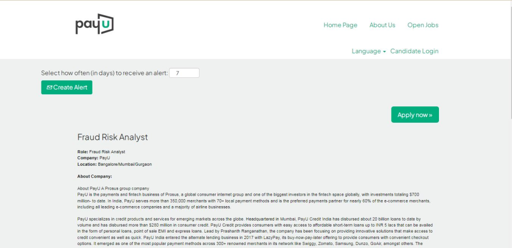 PayU Recruitment Drive; Hiring Fraud Risk Analyst