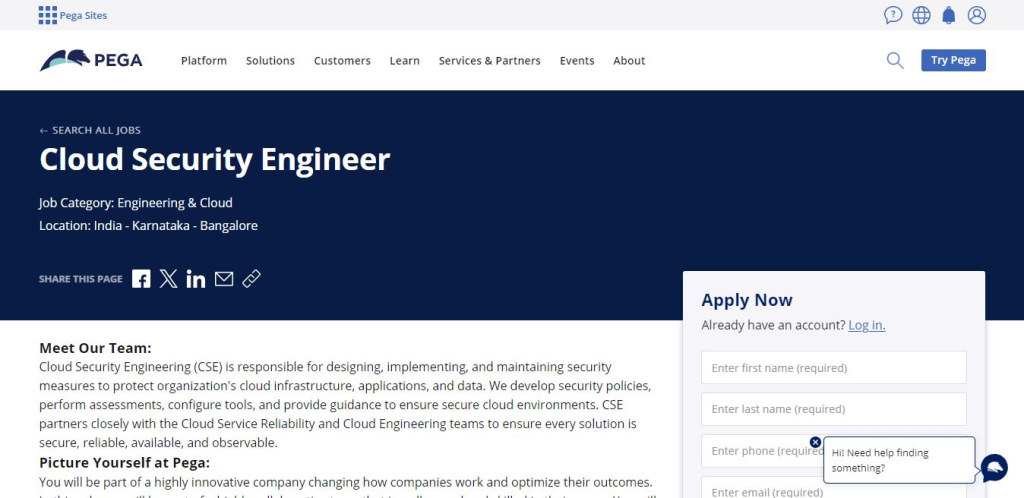 Pega Recruitment Drive; Hiring Cloud Security Engineer