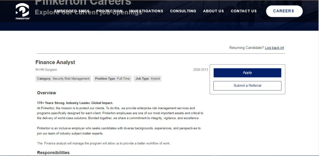 Pinkerton Recruitment Drive; Hiring Finance Analyst 