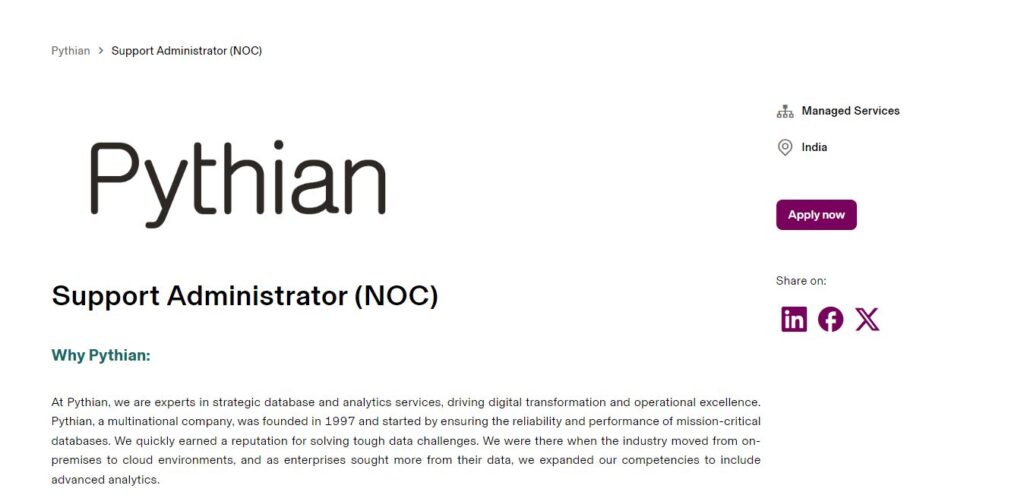 Pythian Work from Home Jobs; Hiring Support Administrator (NOC)