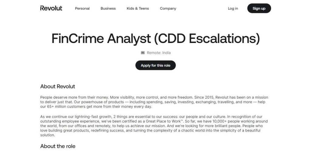 Revolut Work from Home Jobs; Hiring FinCrime Analyst