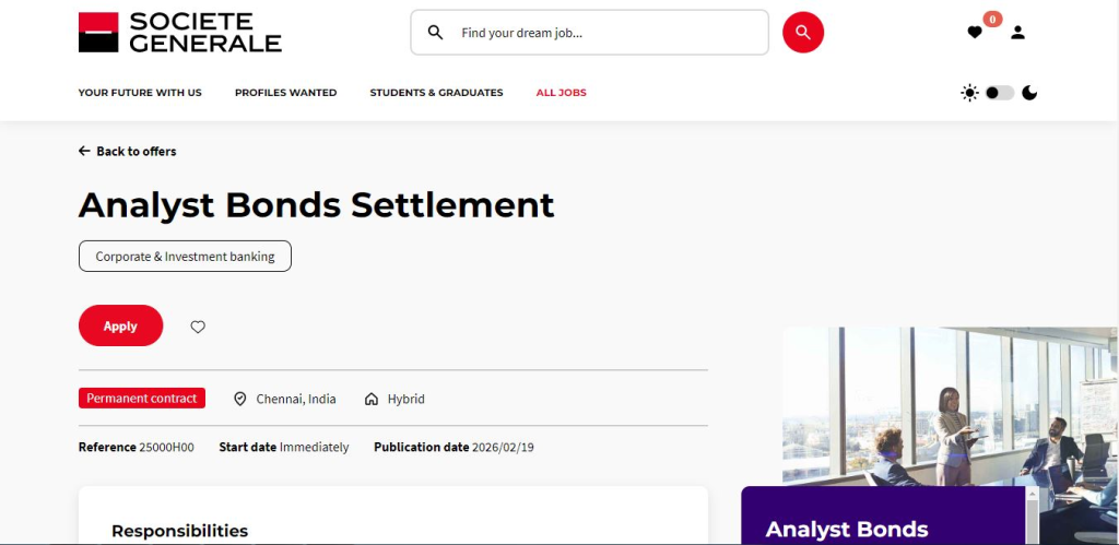 Societe Generale Recruitment Drive; Hiring Analyst 