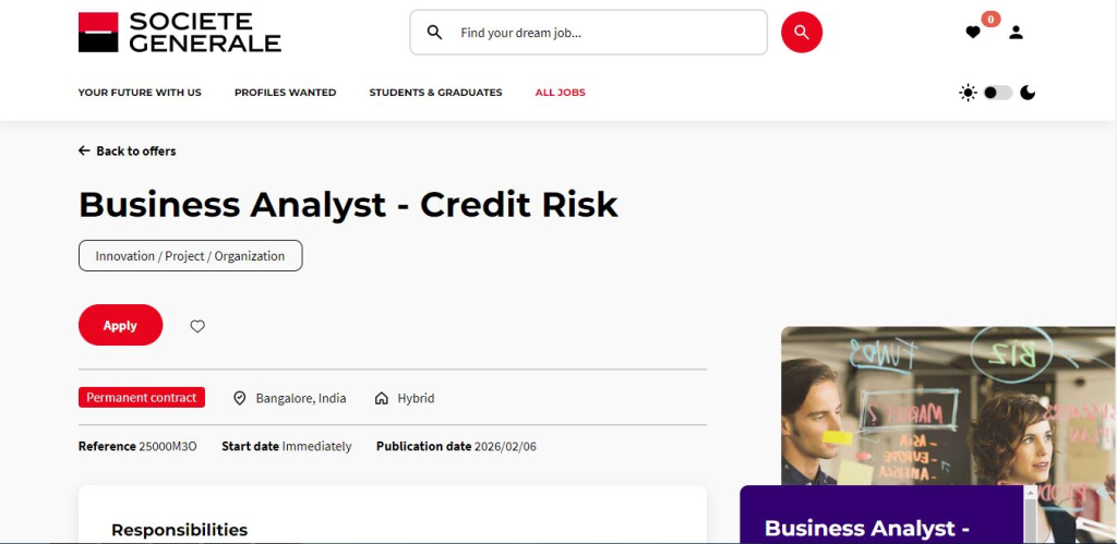 Societe Generale Recruitment Drive; Hiring Business Analyst