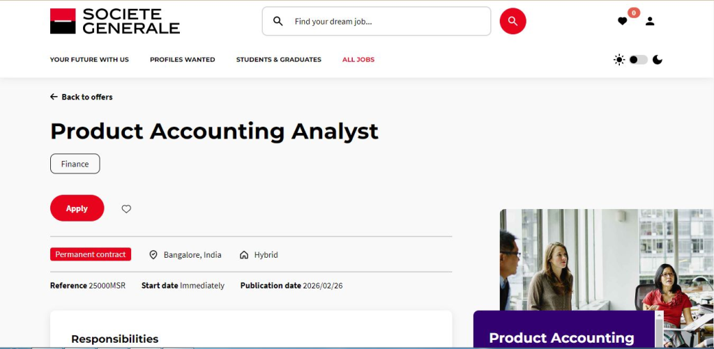 Societe Generale Recruitment Drive; Hiring Product Accounting Analyst 