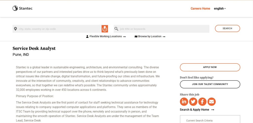 Stantec Recruitment Drive; Hiring Service Desk Analyst