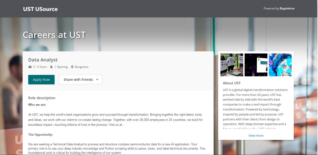 UST Recruitment Drive; Hiring Data Analyst