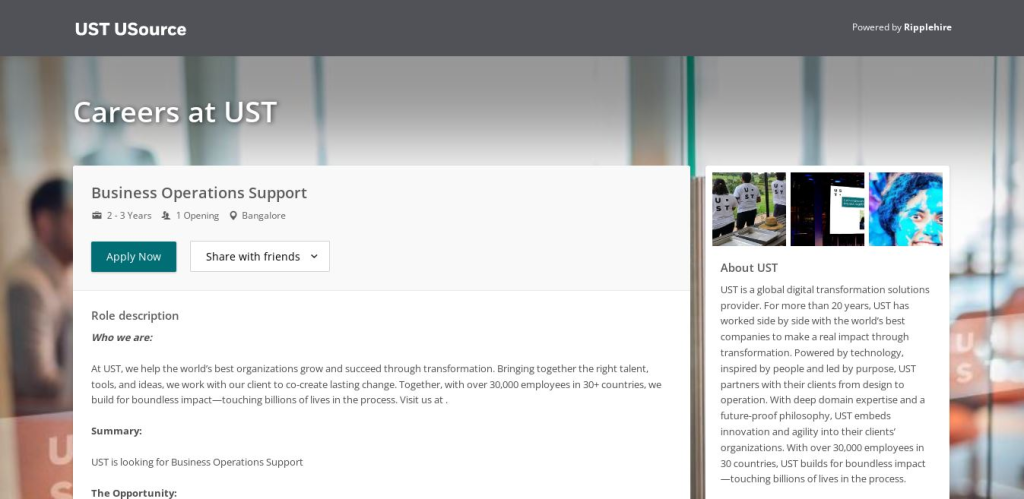 UST Recruitment Drive; Hiring Business Operations Support