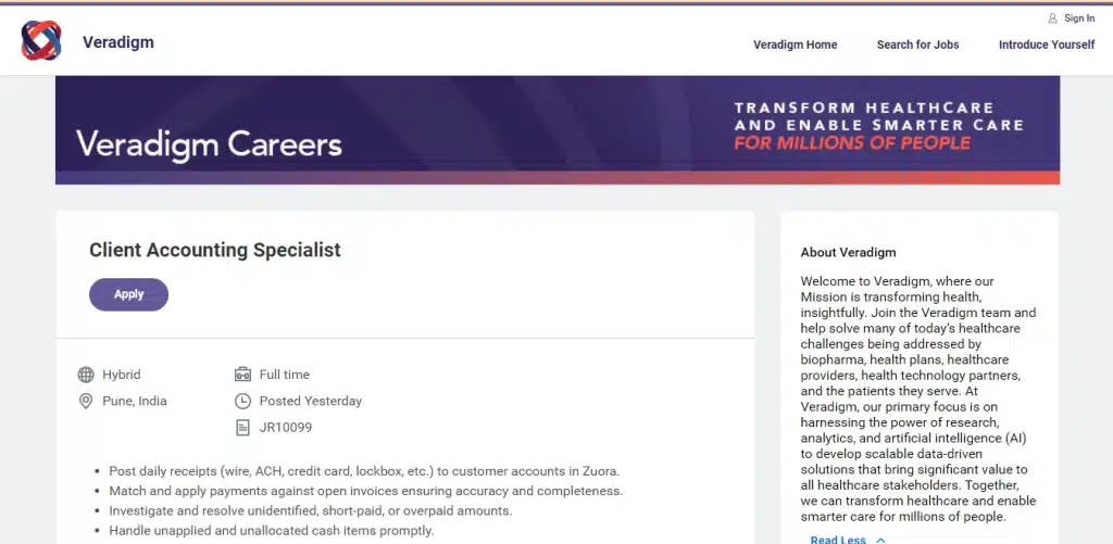 Veradigm Recruitment Drive; Hiring Client Accounting Specialist 