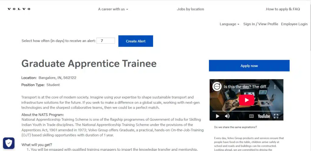 Volvo Recruitment Drive; Hiring Graduate Apprentice Trainee