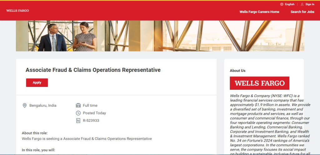 Wells Fargo Recruitment Drive; Hiring Associate Fraud & Claims Operations