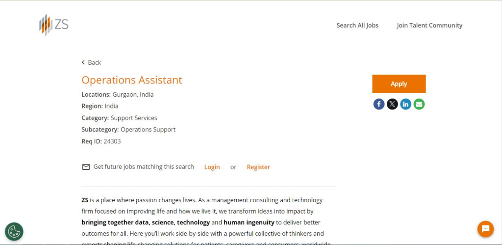 ZS Recruitment Drive; Hiring Operations Assistant