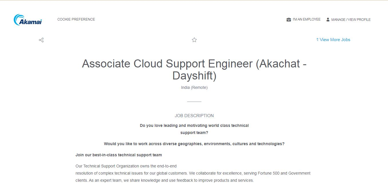 Akamai Work from Home Jobs; Hiring Associate Cloud Support Engineer ...
