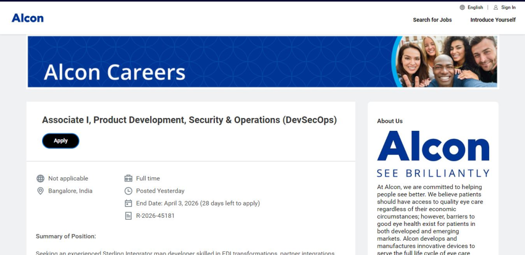 Alcon Recruitment Drive; Hiring DevSecOps Associate