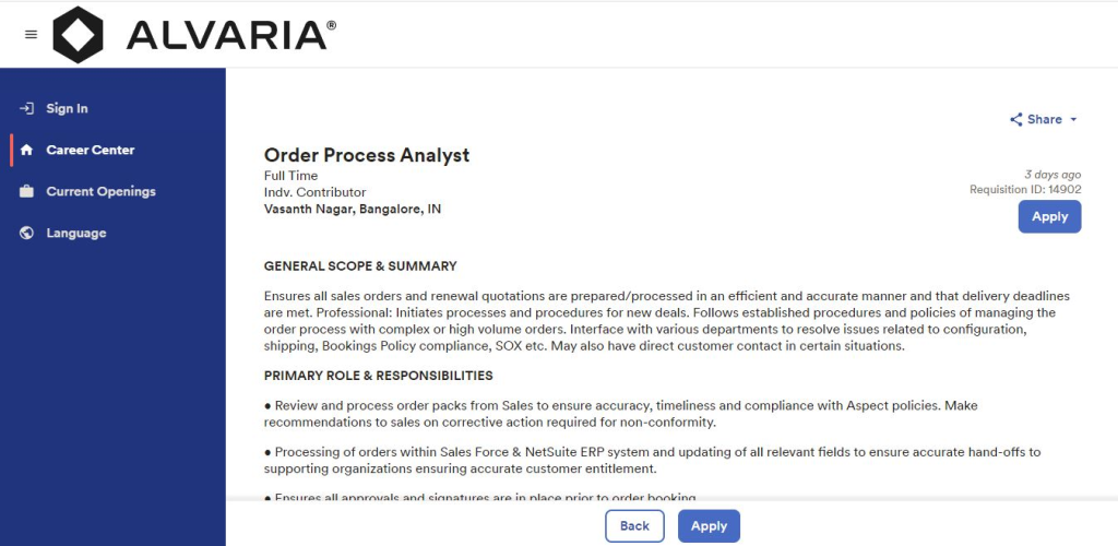 Alvaria Recruitment Drive; Hiring Process Analyst