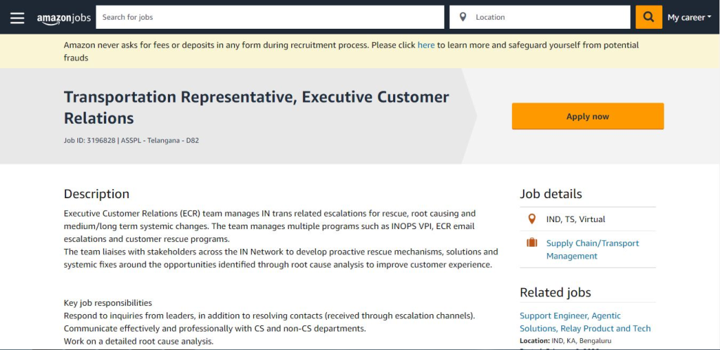 Amazon Work from Home Jobs; Hiring Transportation Representative