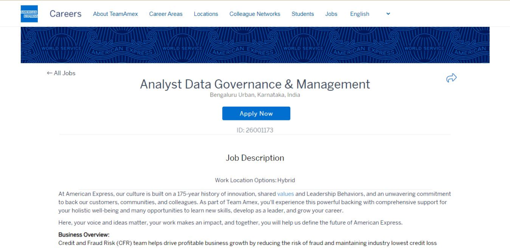 American Express Recruitment Drive; Hiring Analyst